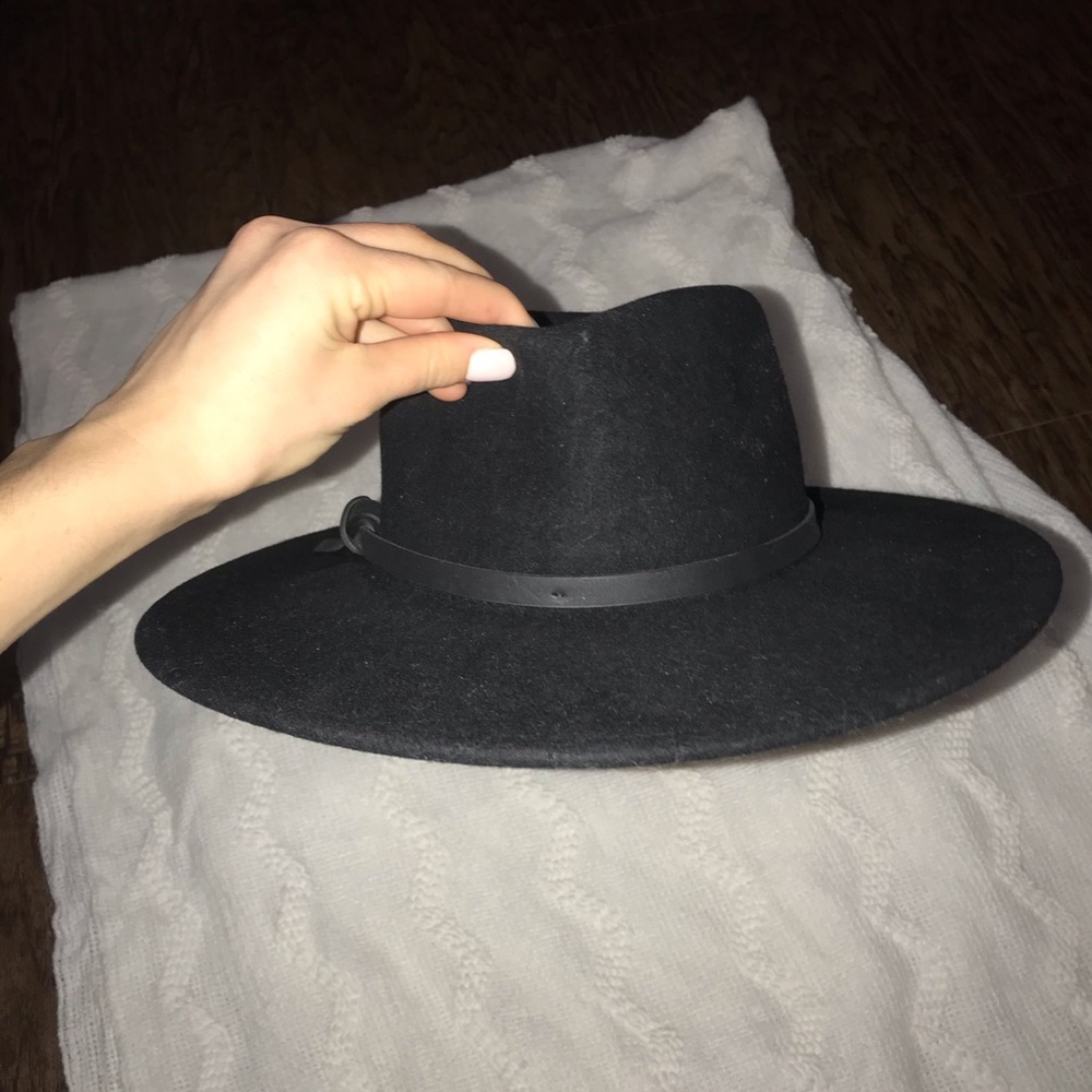 Flat brim black hat